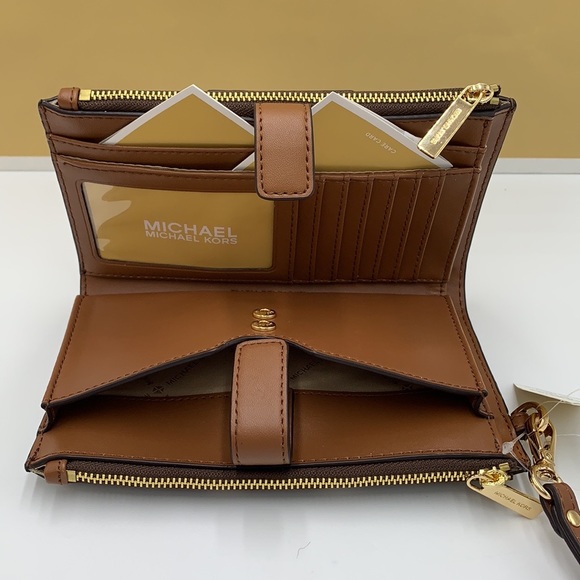 MICHAEL KORS Metallic Logo Chain Tote Bag & LARGE DOUBLE ZIP WRISTLET WALLET - Picture 14 of 16